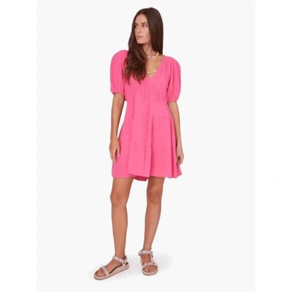 XiRENA Dresses & Skirts - XiRENA~ Pink Nissa Cotton Gauze Tiered Puff Sleeve Mini Dress in size Medium
